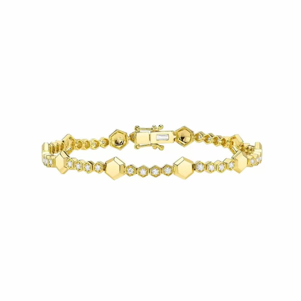 Lady S Collection 14k Yellow Gold Diamond Hexagon Bracelet