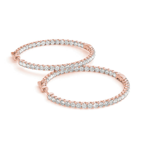 7 3/4 ct tw Inside Out Diamond Hoop Earrings Vault Lock 2 Inch with F Color VS Clarity Diamonds