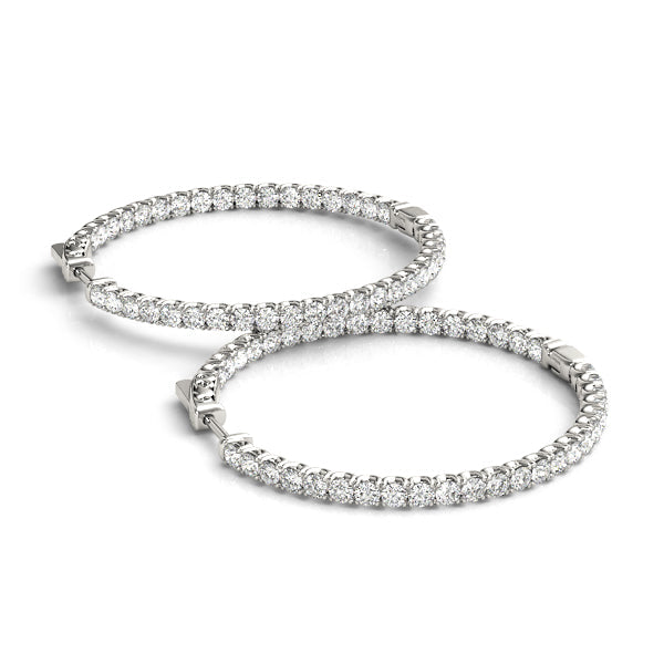 7 3/4 ct tw Inside Out Diamond Hoop Earrings Vault Lock 2 Inch with F Color VS Clarity Diamonds