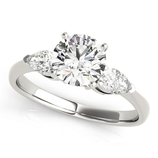 3/8 ct tw Three Stone Pear Sides Engagement Ring F Color VS Clarity Diamonds GIA Center