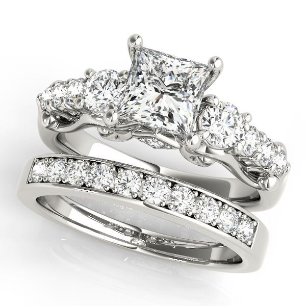 1 1/4 ct tw Three Stone Princess Center Engagement Ring F Color VS Clarity Diamonds GIA Center
