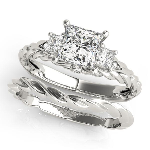1 1/6 ct tw Three Stone Princess Antique Style Engagement Ring F Color VS Clarity Diamonds GIA Center