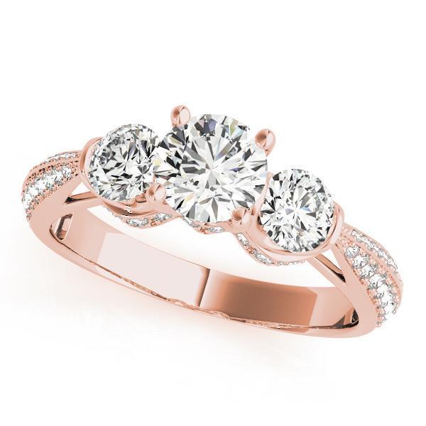 3 1/10 ct tw Pave Three Stone Engagement Ring F Color VS Clarity Diamonds GIA Center