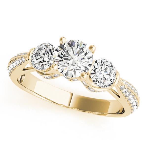 3 1/10 ct tw Pave Three Stone Engagement Ring F Color VS Clarity Diamonds GIA Center