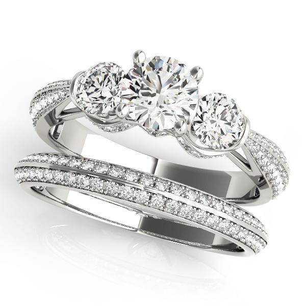 3 1/10 ct tw Pave Three Stone Engagement Ring F Color VS Clarity Diamonds GIA Center