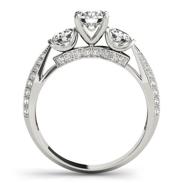 3 1/10 ct tw Pave Three Stone Engagement Ring F Color VS Clarity Diamonds GIA Center