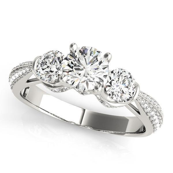 3 1/10 ct tw PaveThree Stone Engagement Ring F Color VS Clarity Diamonds GIA Center