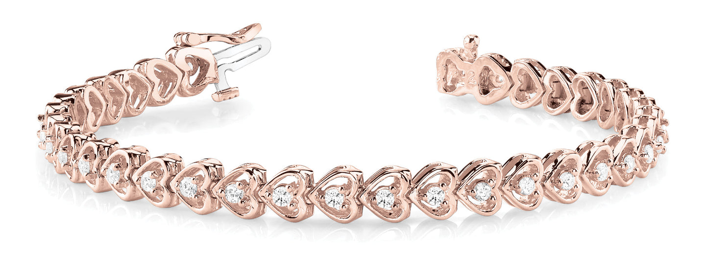 1 1/4 ct Diamond Bracelet In Line Heart F VS Diamonds