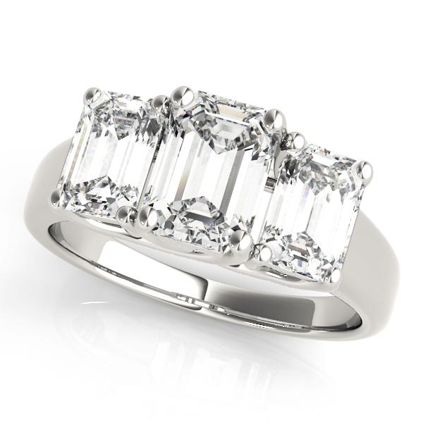 1 1/2 ct tw Three Stone Emerald Engagement Ring F Color VS Clarity Diamonds GIA Center