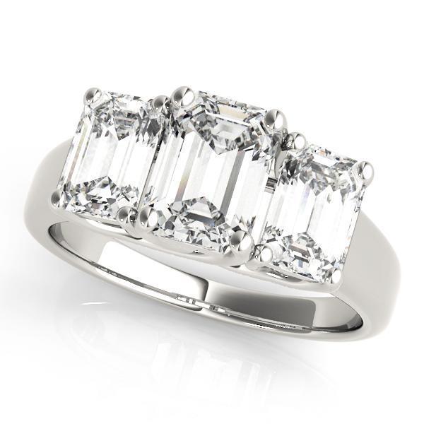 1 1/2 ct tw Three Stone Emerald Engagement Ring F Color VS Clarity Diamonds GIA Center
