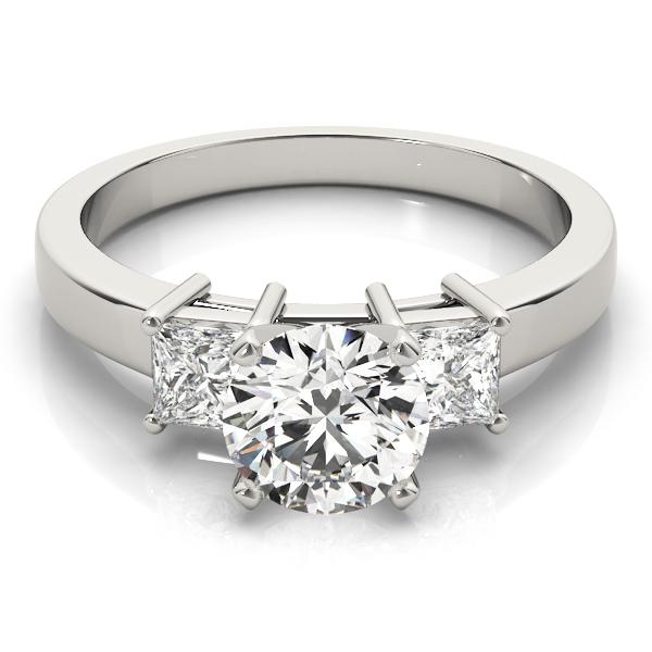 1 1/2 ct tw Three Stone Princess Sides Engagement Ring F Color VS Clarity Diamonds GIA Center