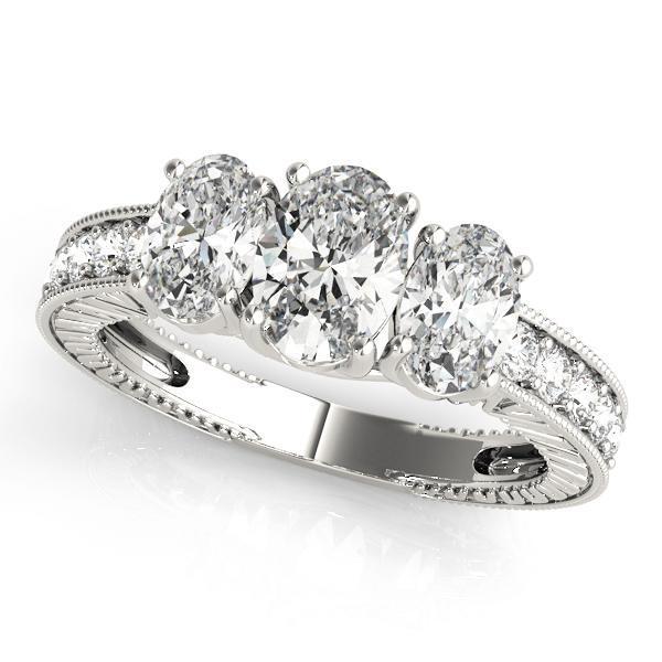 2 1/5 ct tw Three Stone Oval Cut Engagement Ring F Color VS Clarity Diamonds GIA Center