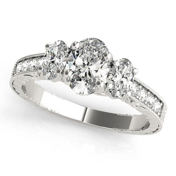 1 1/6 ct tw Three Stone Oval Cut Engagement Ring F Color VS Clarity Diamonds GIA Center