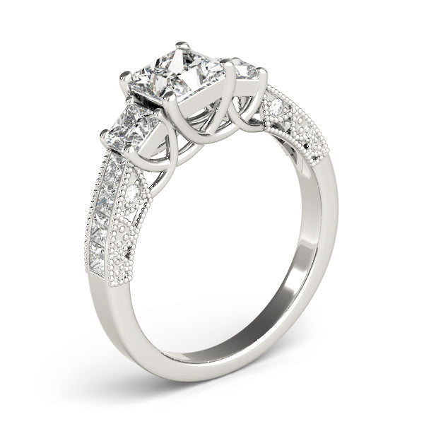1 1/4 ct tw Three Stone Princess Engagement Ring F Color VS Clarity Diamonds GIA Center