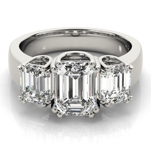 1 1/5 ct tw Three Stone Emerald Engagement Ring F Color VS Clarity Diamonds GIA Center