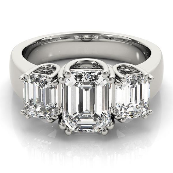 1 1/5 ct tw Three Stone Emerald Engagement Ring F Color VS Clarity Diamonds GIA Center