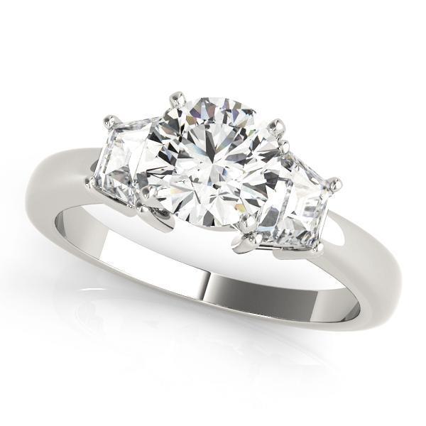 3/4 ct tw Three Stone Traps & HalfMoon Engagement Ring F Color VS Clarity Diamonds GIA Center