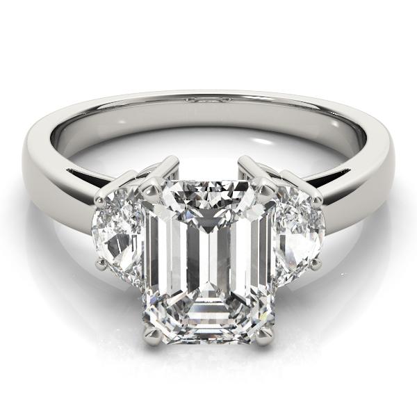 1 1/2 ct tw Three Stone Traps & HalfMoon Engagement Ring F Color VS Clarity Diamonds GIA Center