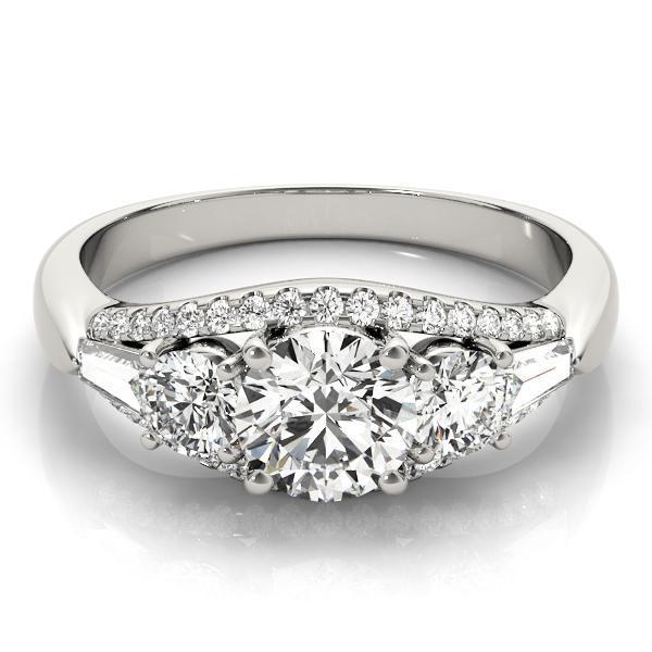 1 3/8 ct tw Three Stone Round MultiRow Engagement Ring F Color VS Clarity Diamonds GIA Center