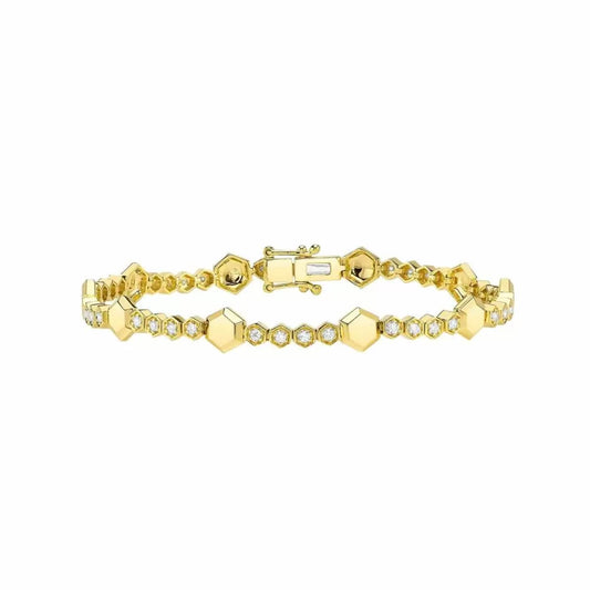 Lady S Collection 14k Yellow Gold Diamond Hexagon Bracelet