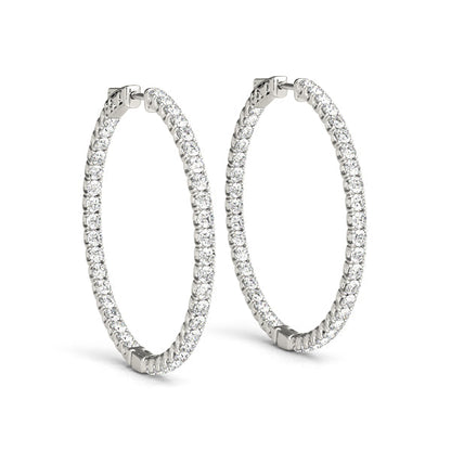 2/3 ct tw Inside Out Diamond Hoop Earrings Vault Lock Inside Out Hoops 1.2 Inch with F Color VS Clarity Diamonds