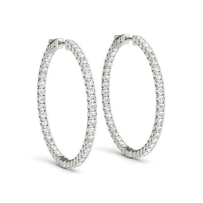 Diamond Hoop Earrings Vault Lock Inside Out Hoops with F Color VS Clarity Diamonds