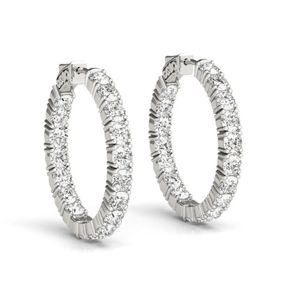 3 1/2 ct tw Diamond Hoop Earrings Vault Lock Inside Out Hoops .8 Inch F Color VS Clarity Diamonds