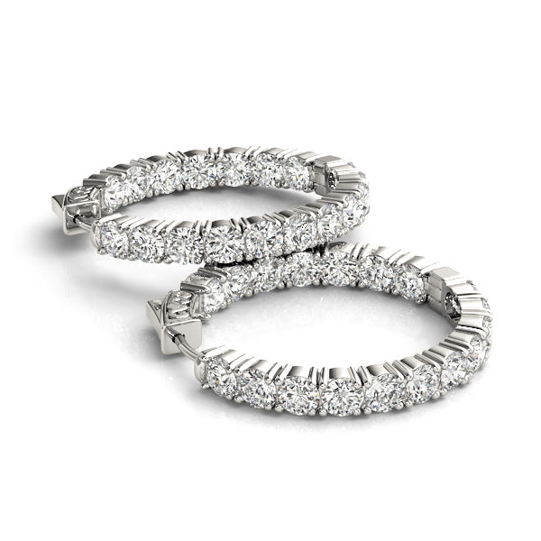 3 1/2 ct tw Diamond Hoop Earrings Vault Lock Inside Out Hoops .8 Inch F Color VS Clarity Diamonds