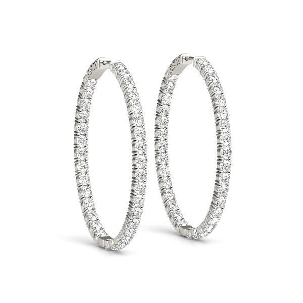 Diamond Hoop Earrings Vault Lock Inside Out Hoops with F Color VS Clarity Diamonds