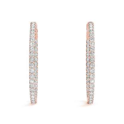 1 1/2 ct tw Inside Out Diamond Hoop Earrings Vault Lock 1.75 Inch F Color VS Clarity Diamonds