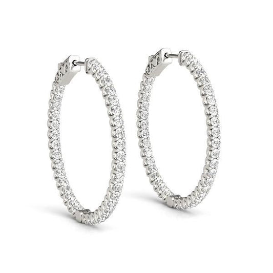 Diamond Hoop Earrings Vault Lock Inside Out Hoops with F Color VS Clarity Diamonds