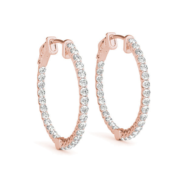 3/4 ct tw Diamond Hoop Earrings Vault Lock Inside Out Hoops -.02-20MM F Color VS Clarity Diamonds