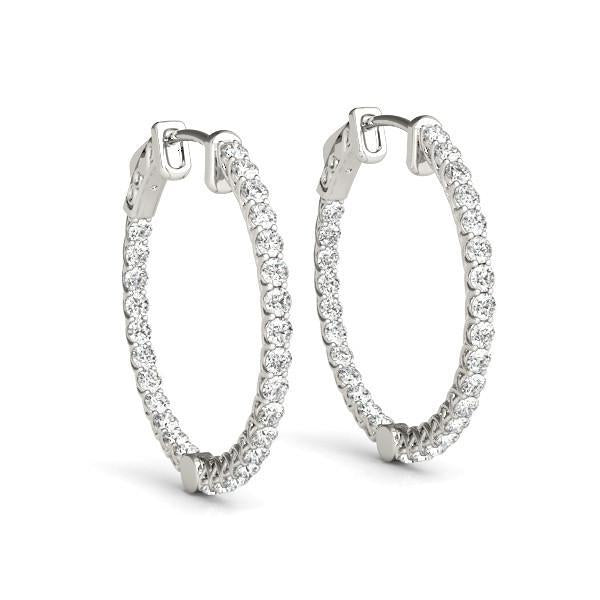 Diamond Hoop Earrings Vault Lock Inside Out Hoops with F Color VS Clarity Diamonds