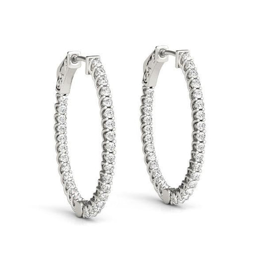 Diamond Hoop Earrings Vault Lock Inside Out Hoops with F Color VS Clarity Diamonds