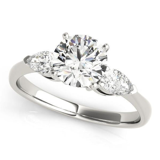 3/8 ct tw Three Stone Pear Sides Engagement Ring F Color VS Clarity Diamonds GIA Center