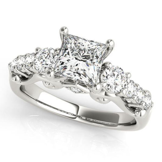 1 1/4 ct tw Three Stone Princess Center Engagement Ring F Color VS Clarity Diamonds GIA Center