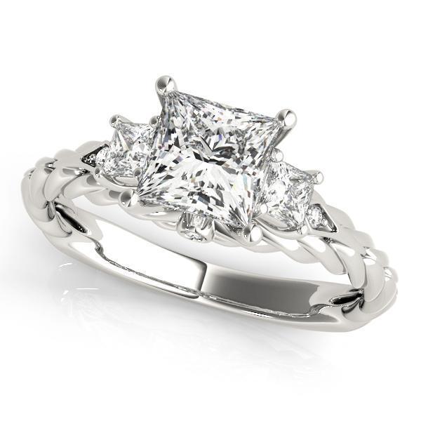 1 1/6 ct tw Three Stone Princess Antique Style Engagement Ring F Color VS Clarity Diamonds GIA Center
