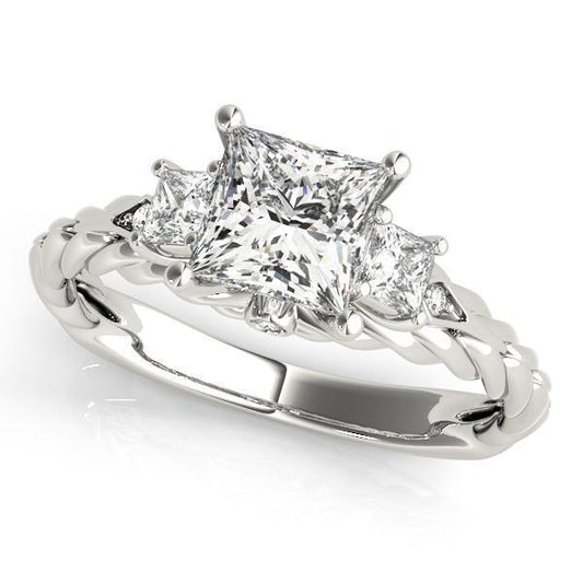 1 1/6 ct tw Three Stone Princess Antique Style Engagement Ring F Color VS Clarity Diamonds GIA Center