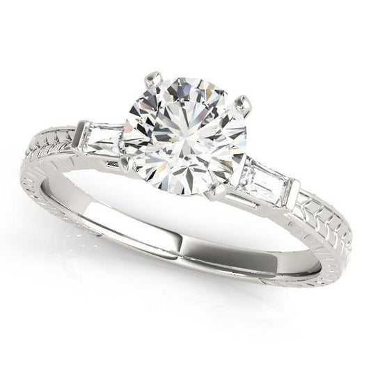 1/8 ct tw Three Stone  Baguette Baguette Cut Engagement Ring F Color VS Clarity Diamonds GIA Center