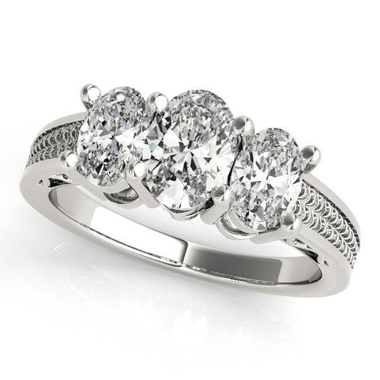 2 ct tw Three Stone Oval Cut Engagement Ring F Color VS Clarity Diamonds GIA Center