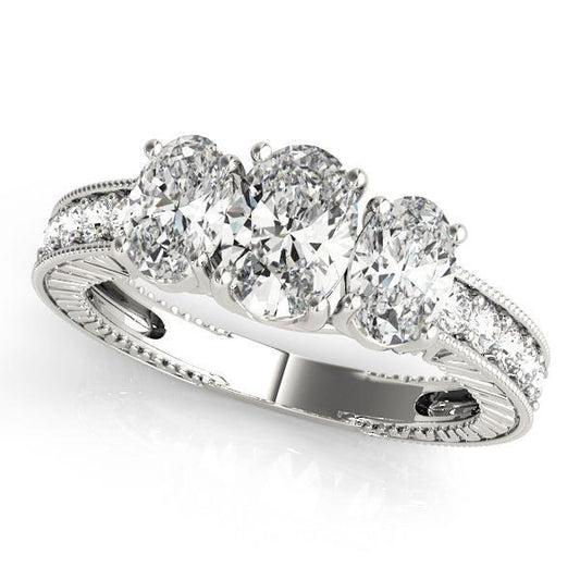 2 1/5 ct tw Three Stone Oval Cut Engagement Ring F Color VS Clarity Diamonds GIA Center