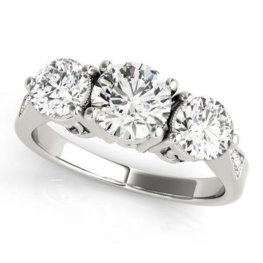 2 ct tw Three Stone Engagement Ring F Color VS Clarity Diamonds GIA Center