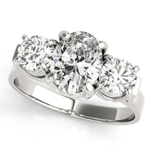 2 ct tw Three Stone Oval Center Engagement Ring F Color VS Clarity Diamonds GIA Center