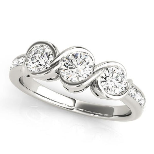 1/2 ct tw Three Stone Engagement Ring F Color VS Clarity Diamonds GIA Center