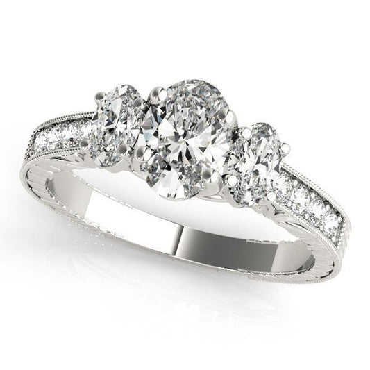 1 1/6 ct tw Three Stone Oval Cut Engagement Ring F Color VS Clarity Diamonds GIA Center
