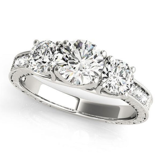 1 5/8 ct tw Three Stone Engagement Ring F Color VS Clarity Diamonds GIA Center