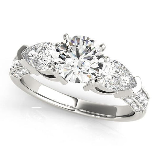 1 1/6 ct tw Three Stone  Pear Engagement Ring F Color VS Clarity Diamonds GIA Center