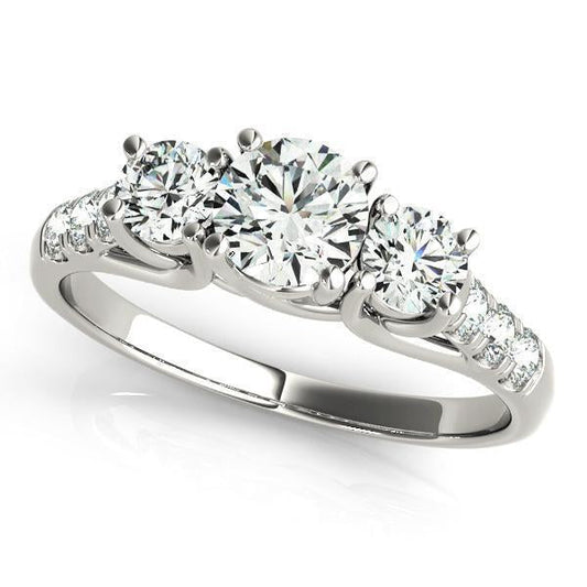 1 1/3 ct tw Three Stone Engagement Ring F Color VS Clarity Diamonds GIA Center