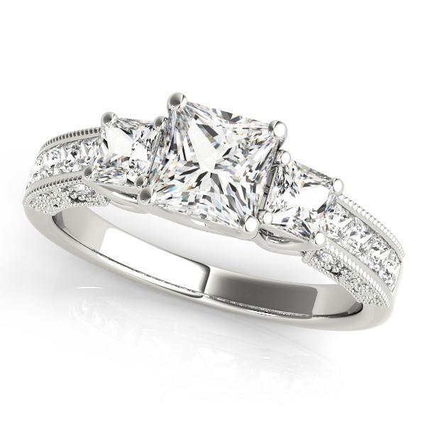 1 1/4 ct tw Three Stone Princess Engagement Ring F Color VS Clarity Diamonds GIA Center