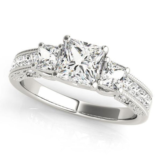 1 1/4 ct tw Three Stone Princess Engagement Ring F Color VS Clarity Diamonds GIA Center